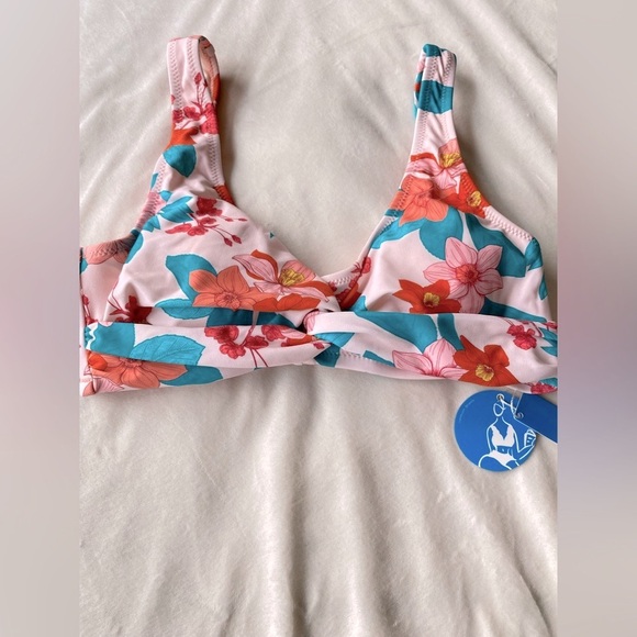 Cupshe Floral Bikini Top Pink Orange Teal Twist Front – Size Small NWT - Picture 11 of 12